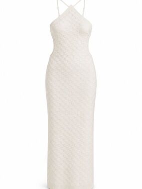Elexiay Checkered Textured Knit Beach Cover Up Dress | Cream | XS | Resort Wear